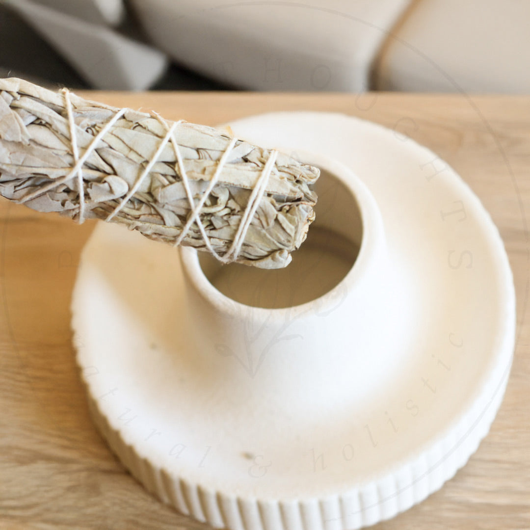 Ceramic Sage Bowl And Holder (Creamy White)
