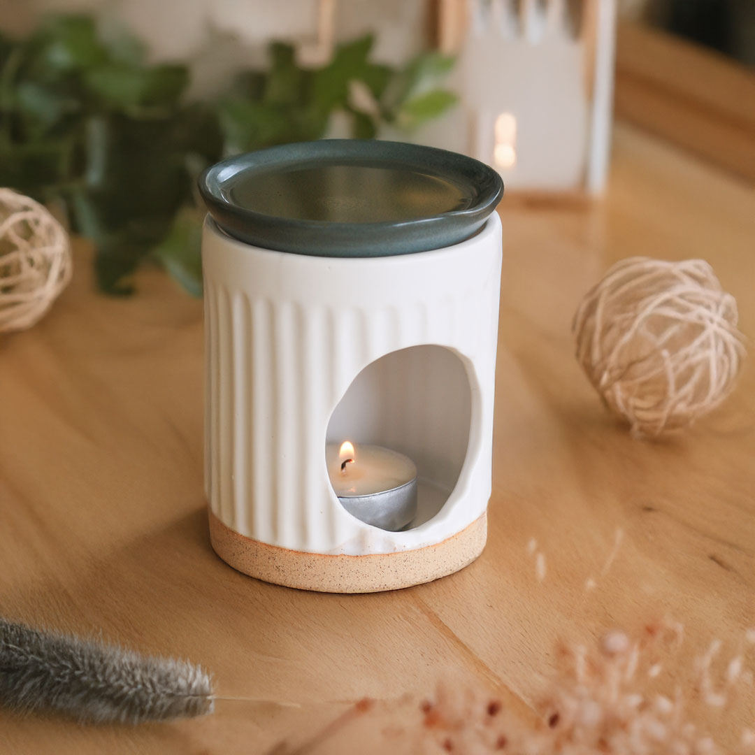 Handmade Ceramic Ribbed Wax Melter/Oil Burner
