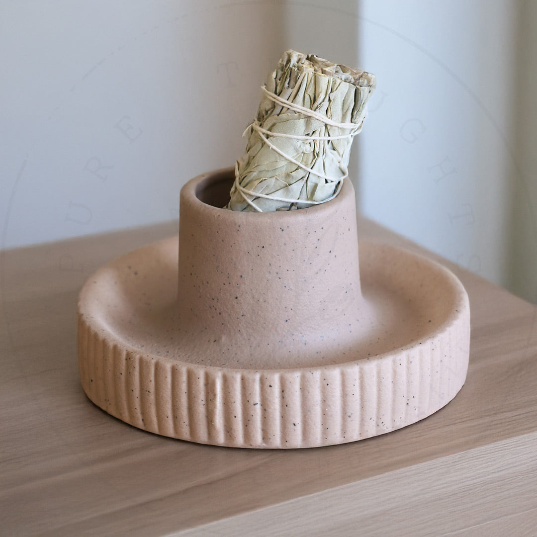 Ceramic Sage Bowl And Holder (Grey/Biege)