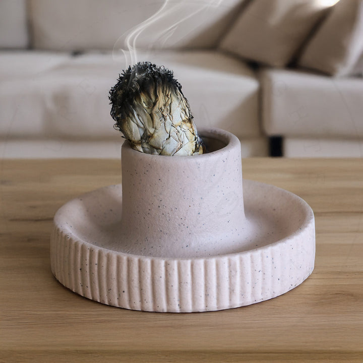 Ceramic Sage Bowl And Holder (Grey/Biege)