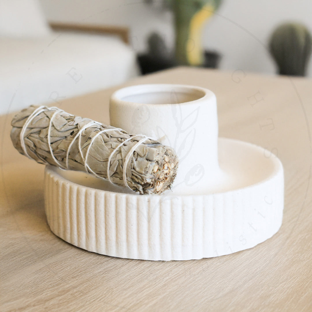 Ceramic Sage Bowl And Holder