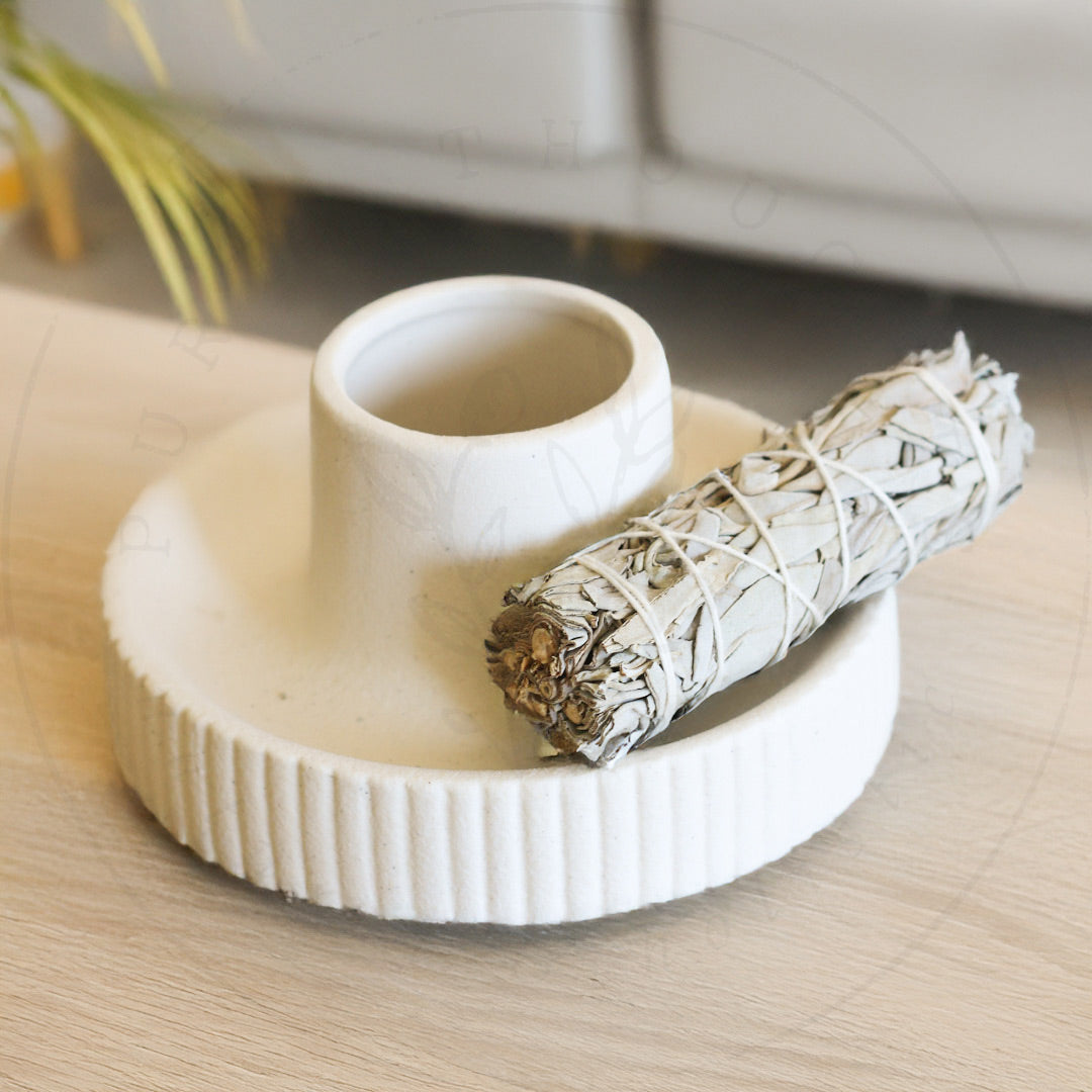 Ceramic Sage Bowl And Holder