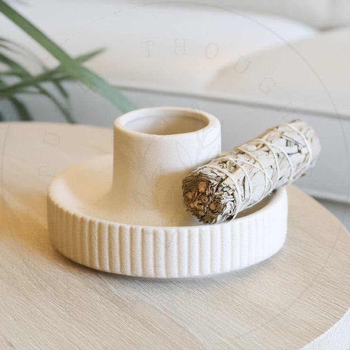 Ceramic Sage Bowl And Holder