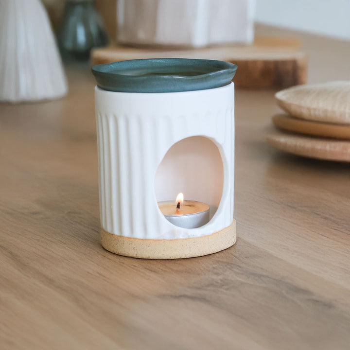 Handmade Ceramic Ribbed Wax Melter/Oil Burner