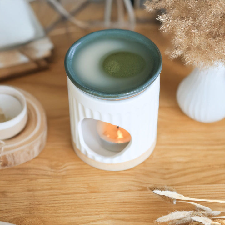 Handmade Ceramic Ribbed Wax Melter/Oil Burner