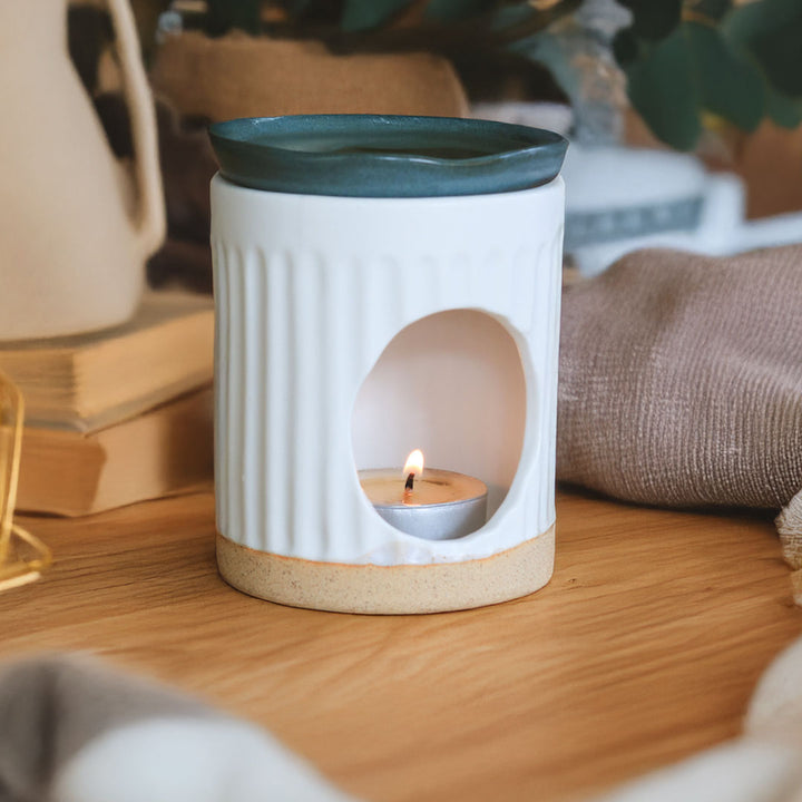 Handmade Ceramic Ribbed Wax Melter/Oil Burner
